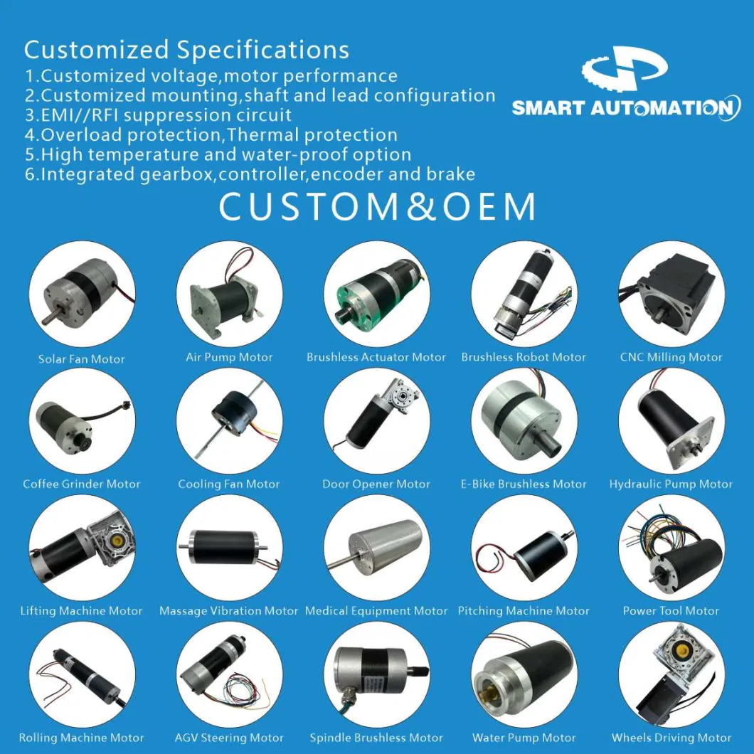 High Quality Good Price Size 28mm-130mm/ Power 10W-2000W/ CE RoHS / Customizable / BLDC Brushless DC Motors Option with Gearbox Controller Brake Encoder