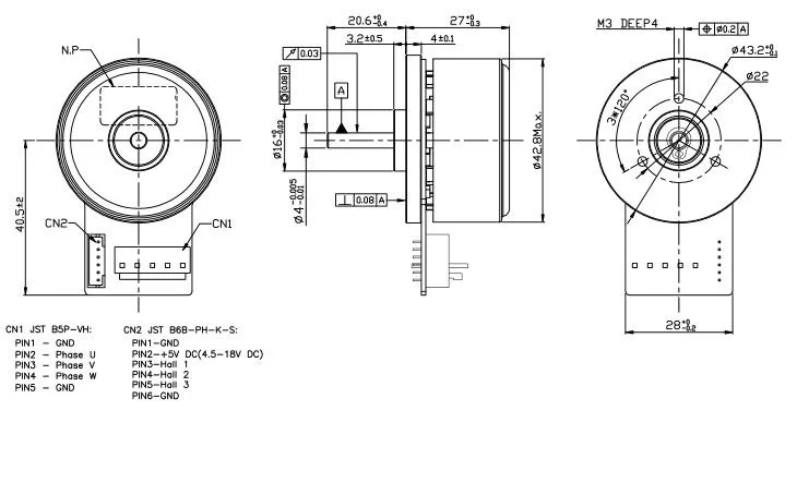 24V 48V Outer External Rotor Round Brushless DC Motor with Encoder 42mm